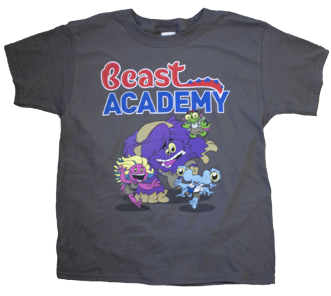 BA Shirt front with Beast Academy logo text and four math beasts