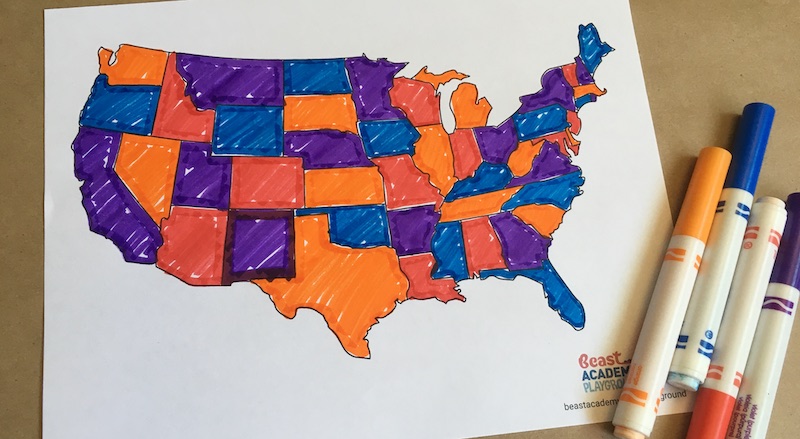 US map colored in