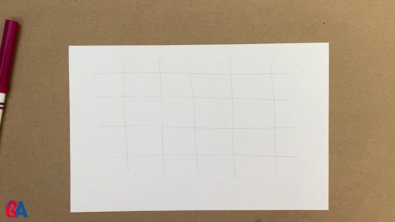 Piece of paper with four horizontal and five vertical lines