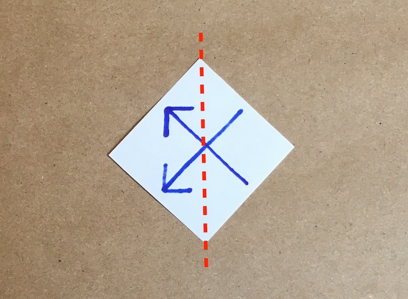 The arrows pointing to the top left and bottom left, with a vertical dotted line through the center