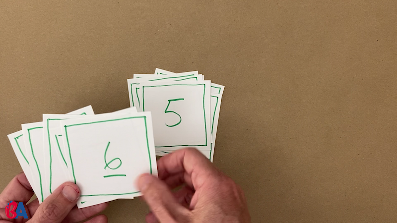 Cards with green numerals on them indicating the numbers 0 through 10