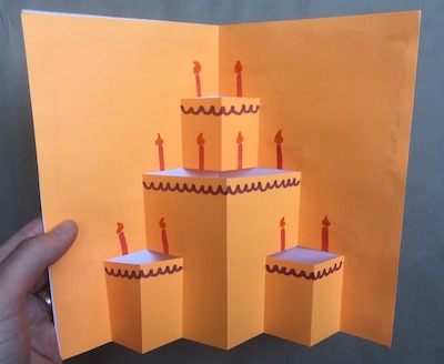 Folded paper birthday cake